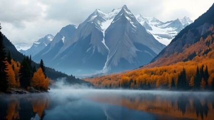 Autumn Mountain Landscape with Reflective Lake