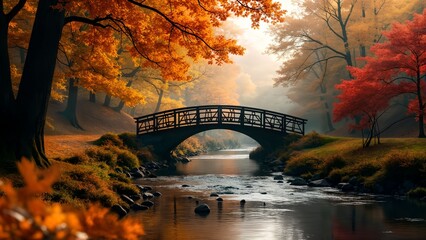 Autumn Landscape with a Wooden Bridge