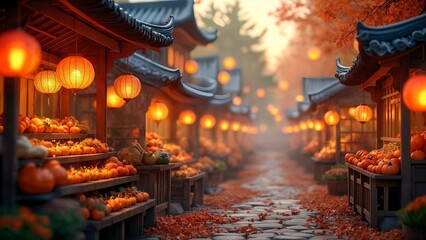 Autumn Harvest Market with Lanterns