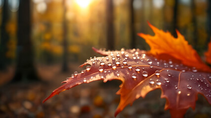 Autumn Dewdrops on a Leaf