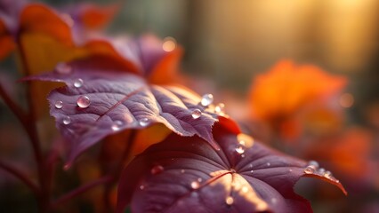 Macro Dewdrops on Autumn Foliage