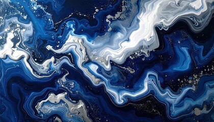 Intricate swirling patterns showcase shades of deep blue and white, creating a stunning liquid marble effect.
