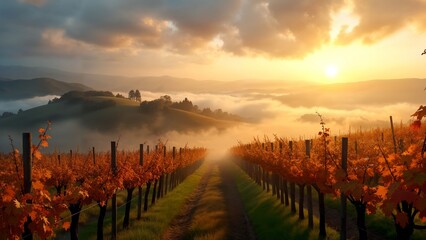 Misty Vineyard at Dawn