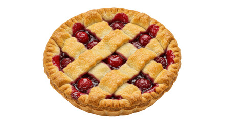 Delicious cherry pie isolated on transparent background, homemade lattice crust dessert for holiday baking and sweet treat