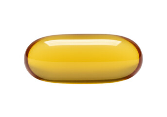 Golden yellow omega-3 fish oil softgel isolated, dietary supplement for health and wellness in PNG format