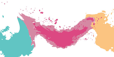 Fototapeta premium Colorful abstract splash with teal, pink, and orange paint strokes on white background, creating vibrant artistic texture perfect for modern design and creative projects.