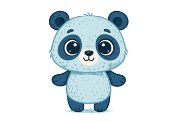 Naklejka premium Cute panda bear character with big eyes. Adorable blue animal mascot. Kawaii style vector illustration for kids. Baby shower design element. T-shirt print for children.
