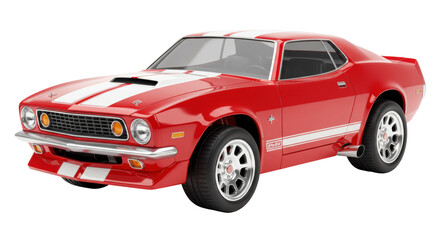 Naklejka premium Red vintage muscle car isolated on transparent background, classic American automobile for collectors and automotive enthusiasts