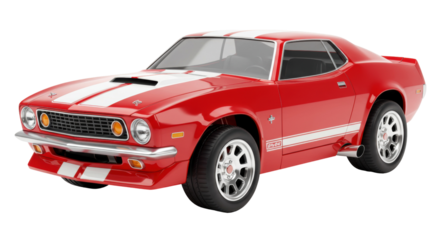 Red vintage muscle car isolated on transparent background, classic American automobile for collectors and automotive enthusiasts