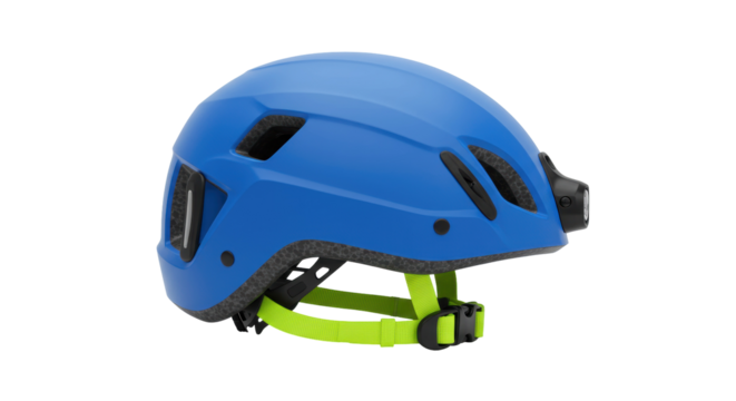 Blue bicycle helmet isolated on transparent background, safety gear for cycling and outdoor sports