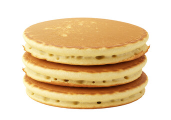 Stack of three pancakes isolated on transparent background, fluffy breakfast food for brunch and dessert menus