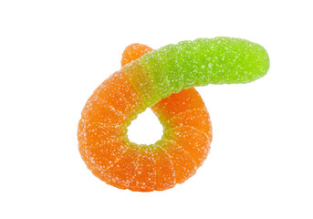 Colorful gummy worm candy isolated on transparent background, sweet and sour confectionery treat for kids and adults PNG