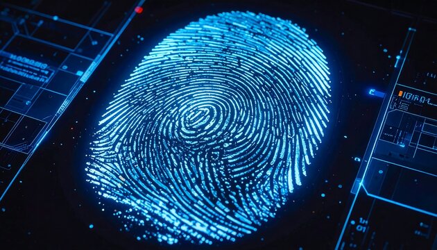 Digital fingerprint scan on a futuristic interface