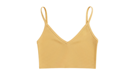 Yellow ribbed knit crop top isolated on transparent background, casual summer fashion apparel for women