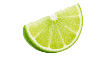 Fresh lime wedge isolated PNG, juicy green citrus fruit slice for summer cocktails and refreshing drinks on transparent background