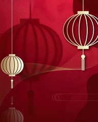 Minimalist Golden Lanterns on Deep Red Background