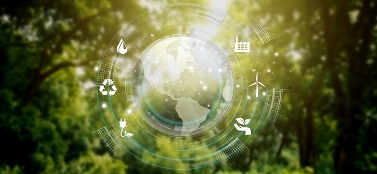 Globe on fresh green grass forest background