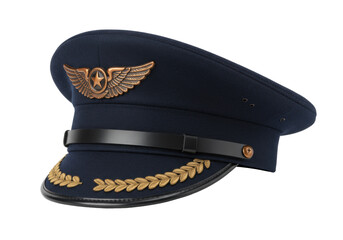 Navy blue pilot hat isolated on transparent background, captain uniform headwear for aviation and nautical themes PNG