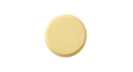Yellow round sponge isolated on transparent background, cleaning tool for household chores and personal hygiene PNG