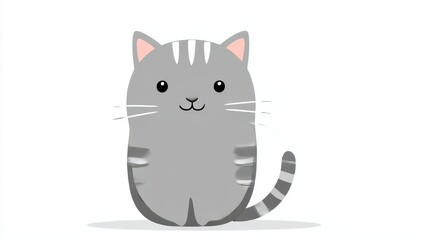 Obraz premium A cheerful grey striped cartoon cat sits happily on a clean white background, showing its playful nature
