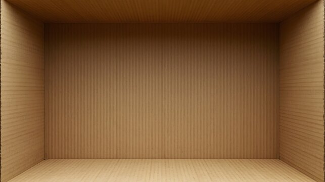 Overhead View of an Empty Corrugated Cardboard Box Interior with Textured Walls and Floor, Ideal for Packaging, Storage, or Product Display Backgrounds - Powered by Adobe