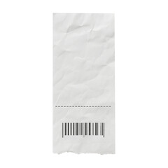 Crumpled receipt with dashed line and barcode on transparent background Keywords: receipt,...