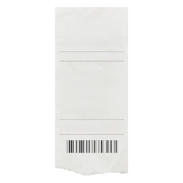 Blank receipt with dashed lines and barcode on transparent background Keywords: receipt, blank, empty, paper, dashed lines isolated on a transparent background