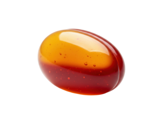 Two-tone hard candy isolated on transparent background, amber and red caramel sweet with shiny surface for confectionery designs