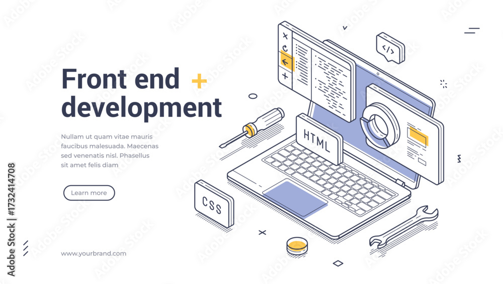 Wall mural front end development software coding programming isometric web banner design template line vector i