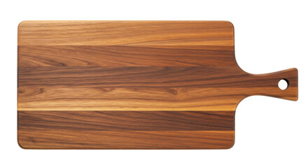 Wooden cutting board with handle isolated on white, kitchen utensil for food preparation and serving, butcher block for cooking