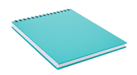 Turquoise spiral notebook isolated on transparent background, blank notepad for writing and drawing, school and office supplies