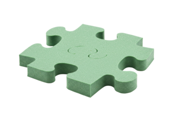 Green puzzle piece isolated on transparent background, jigsaw element for problem solving and creative thinking