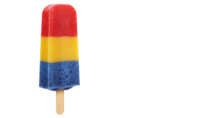 Rocket popsicle isolated on transparent background, red yellow and blue ice pop for summer treat and refreshment
