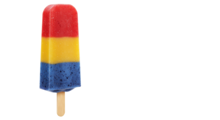 Rocket popsicle isolated on transparent background, red yellow and blue ice pop for summer treat and refreshment