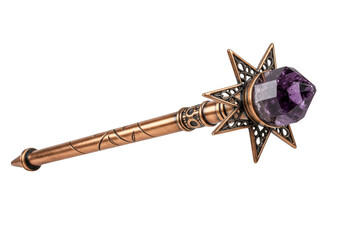 Ornate bronze scepter with purple amethyst isolated on transparent background, magical artifact for fantasy and role-playing games © Carlos