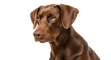 Elegant brown Doberman Pinscher dog isolated, portrait of purebred canine companion on a clean backdrop for pet-related designs