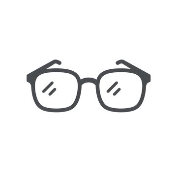 Black framed eyeglasses with clear lenses on a white background, a minimalist illustration