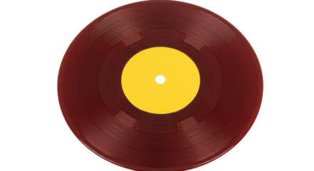 Burgundy vinyl record isolated on transparent background, vintage music disc for DJ and audio enthusiasts