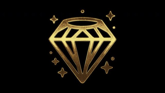 Jewel with slightly reflected outlines on a gold foil-like surface, loop, alpha channel

