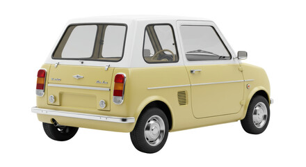 Retro yellow car isolated on transparent background, vintage automobile with white roof and chrome details for classic vehicle design