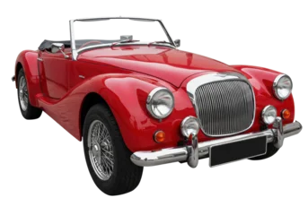 Selbstklebende Fototapeten Vintage Auto Classic red convertible car isolated on transparent background, vintage automobile with chrome details for transportation and design use  © Carlos