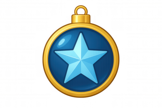Golden medal featuring a blue star indicating achievement, reward, and success on a transparent background