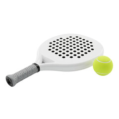 Isolated paddle tennis racket with a fluorescent yellow tennis ball equipment for leisure