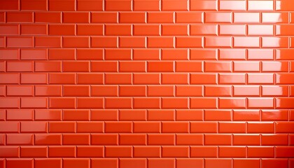 Fototapeta premium Vibrant orange subway tile wall texture with a glossy finish, perfect for modern interiors and design projects