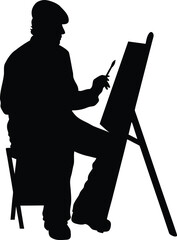 Artist painting on easel silhouette
