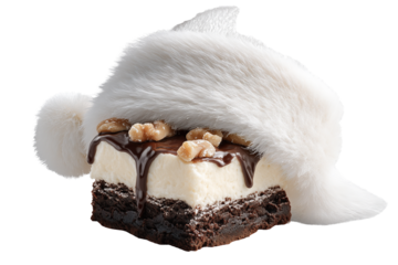 White Santa Hat and Ice Cream Brownie on Transparent Background — PNG Clipart in Sticker Style, High-Resolution Cutout