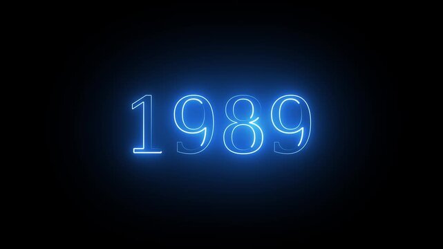 1989 neon line text. Abstract 1989 neon text animation, Glowing neon number text background. video animation.