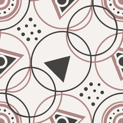 Geometric Symphony: An eye-catching geometric composition, seamlessly merging circles, triangles, and dots in a harmonious array. This artistic abstract pattern embodies balance.