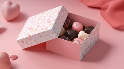 Open Pink Chocolate Box Assorted Hearts Truffles