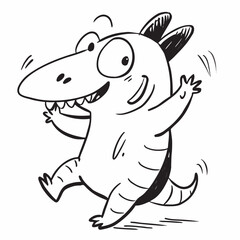 Joyful Dragon Cartoon: A cheerful, animated dragon, brimming with mirth, cavorts in a line art style, perfect for children's content, creating delight and wonder.